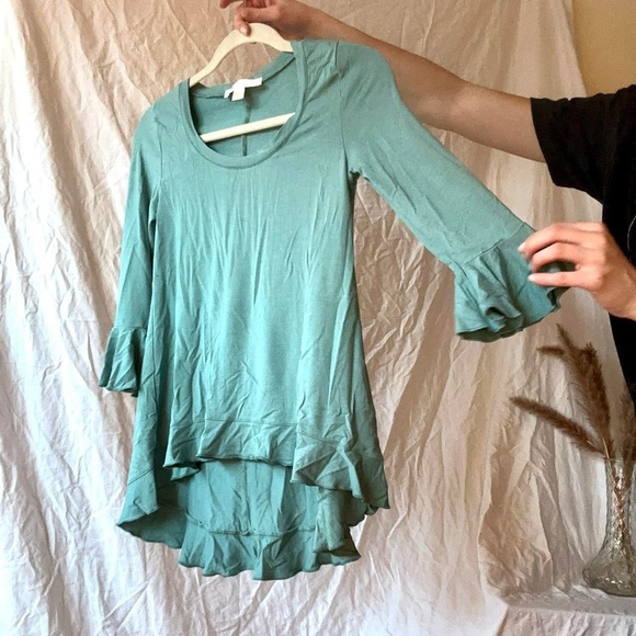 Blue Peplum high low tunic shirt ruffle boho - Size XXS from Boston Proper - Picture 6 of 6